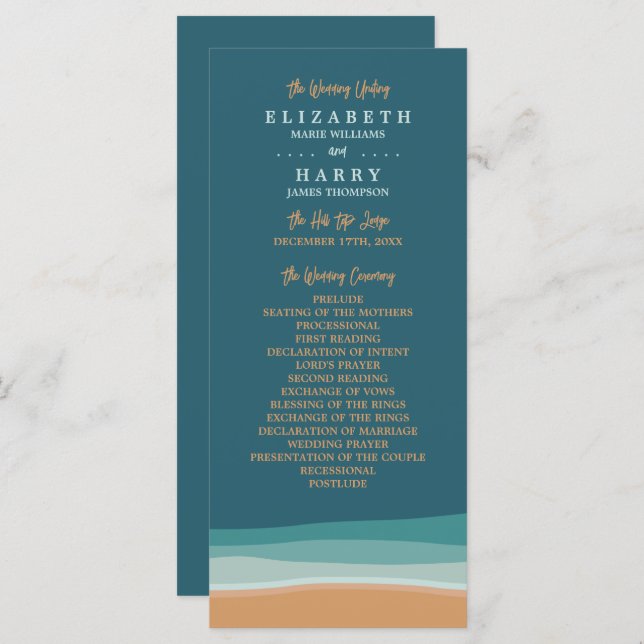 Abstrakt Ocean Beach Wedding Program (Fram/baksida)