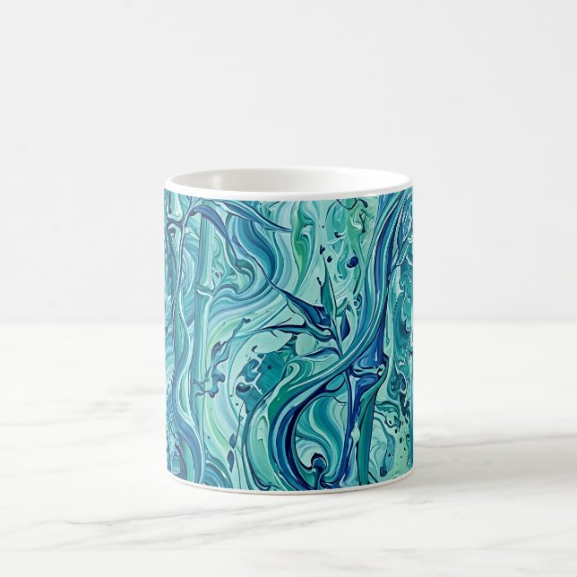 Abstrakt Ocean Blå Bambuskog Kaffe Mugg (Center)