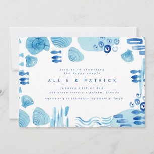 Abstrakt Ocean Blue Seashell Par Möhippa Inbjudningar