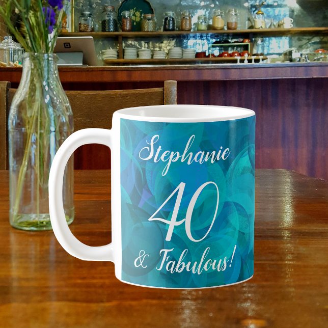 Abstrakt Ocean Blue Teal 40 och Fabulous Birthday Kaffemugg (Skapare uppladdad)