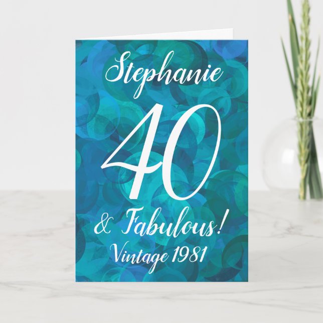 Abstrakt Ocean Blue Teal 40 och Fabulous Birthday Kort (Framsida)