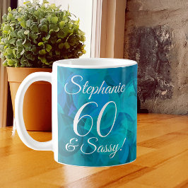 Abstrakt Ocean Blue Teal 60 och Sassy Birthday Kaffemugg