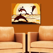 Abstrakt Ocean Jumping Dolphins at Sunset