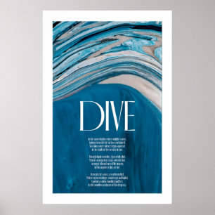 Abstrakt Ocean konsttryck Teal Blå Kustdikt Poster