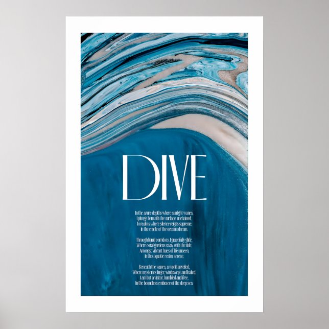 Abstrakt Ocean konsttryck Teal Blå Kustdikt Poster (Framsidan)