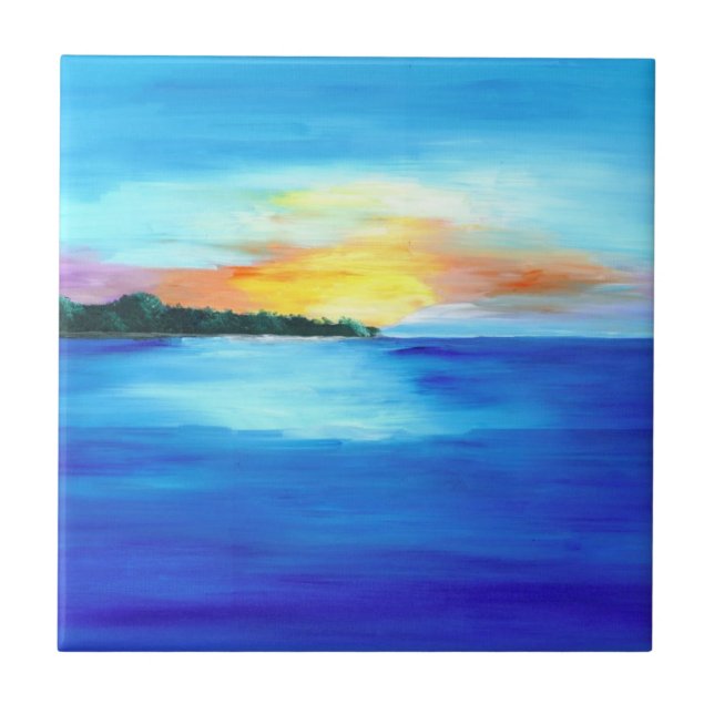 Abstrakt Ocean Sunset Colorful Kakelplatta (Framsidan)