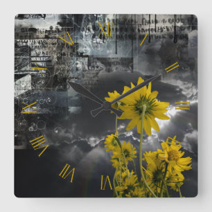 Abstrakt och gula blommor fyrkantig klocka
