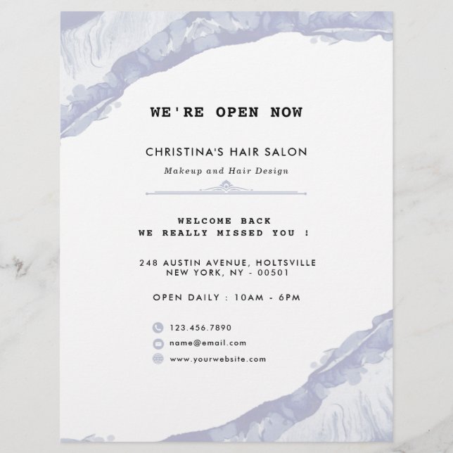 Abstrakt och minimalistisk blå vattenfärg reklamblad (Baksidan)