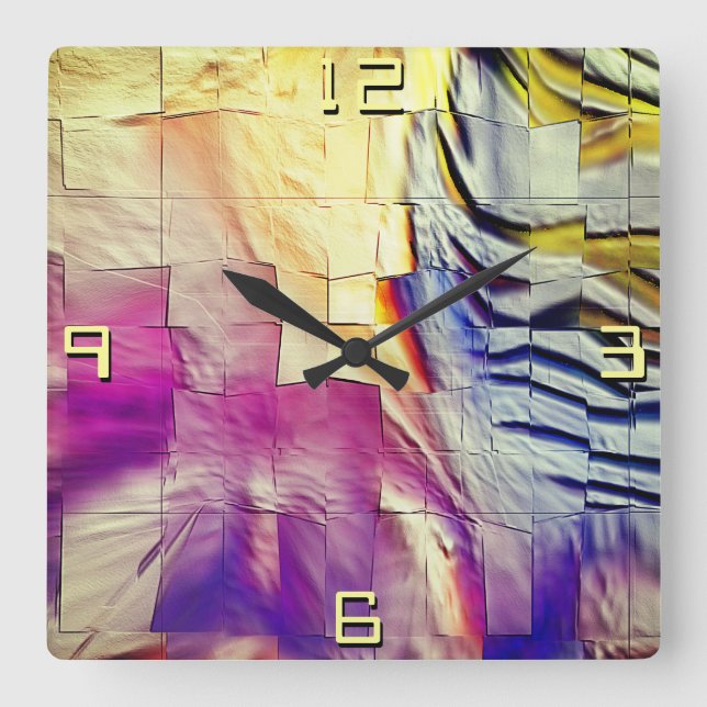 Abstrakt ocher teckning lätt kardad och pärlskimra fyrkantig klocka (Framsida)