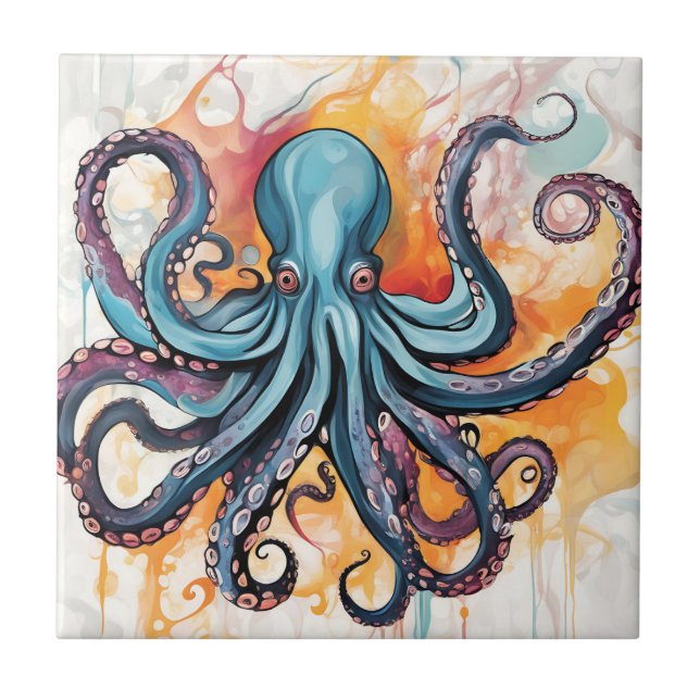 Abstrakt Octopus Colorful Kakelplatta (Framsidan)