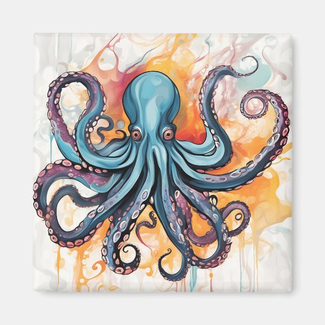 Abstrakt Octopus Colorful Magnet (Framsidan)