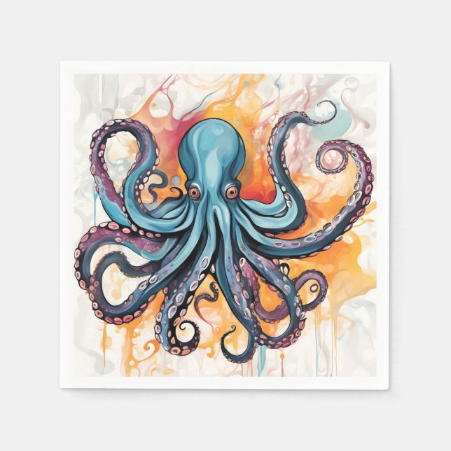 Abstrakt Octopus Colorful Pappersservett (Framsidan)