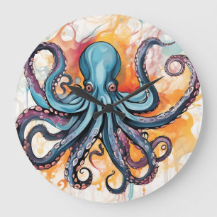 Abstrakt Octopus Colorful Stor Klocka