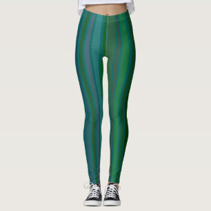 Abstrakt, Ojämn, Skev Randig i Grönt och Blått Leggings