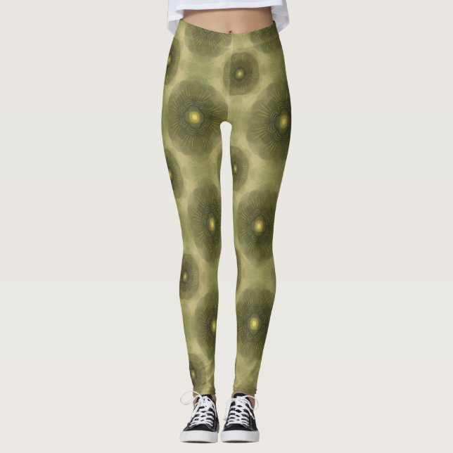 Abstrakt Oliv grönt blomma Sömlös Mönster Leggings (Framsida)