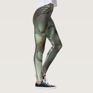 Abstrakt Oliv grönt Grått Fractal Art Fantasy Leggings