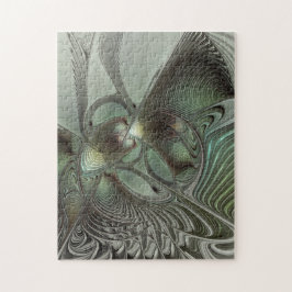 Abstrakt Oliv grönt Grått Fractal Art Fantasy Pussel