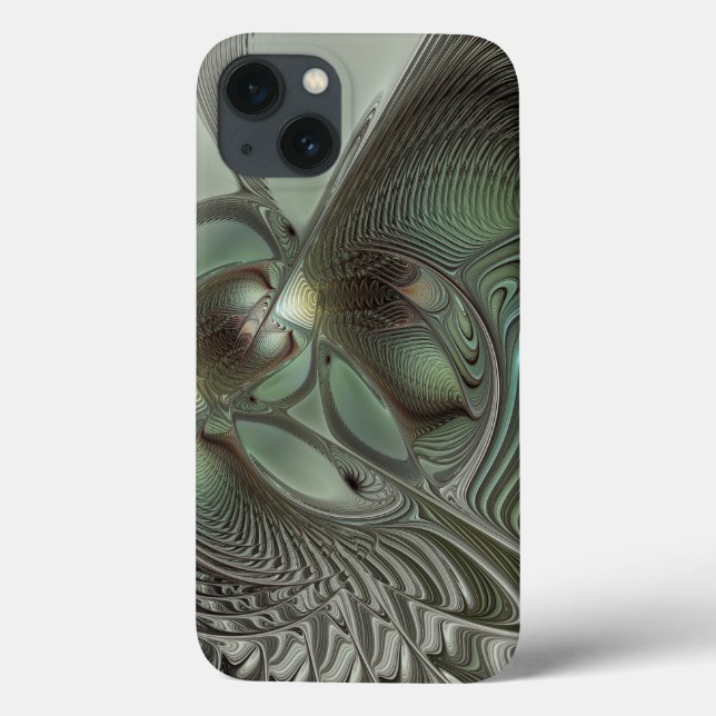 Abstrakt Olive Sage Grönt Grått Fractal Art Fantas (Baksida)