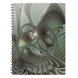 Abstrakt Olive Sage Grönt Grått Fractal Art Fantas Anteckningsbok