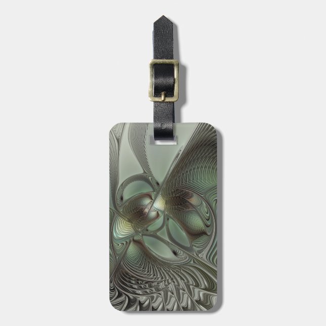 Abstrakt Olive Sage Grönt Grått Fractal Art Fantas Bagagebricka (Vertikal Framsida)