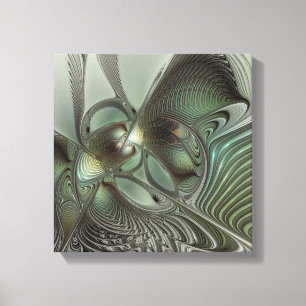 Abstrakt Olive Sage Grönt Grått Fractal Art Fantas Canvastryck