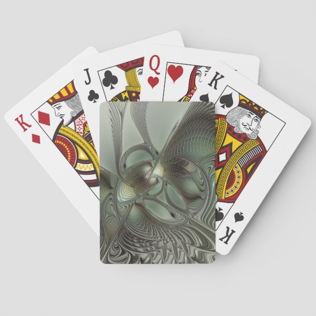 Abstrakt Olive Sage Grönt Grått Fractal Art Fantas Casinokort (Baksidan)