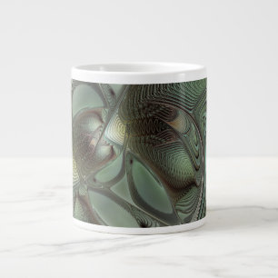Abstrakt Olive Sage Grönt Grått Fractal Art Fantas Jumbo Mugg