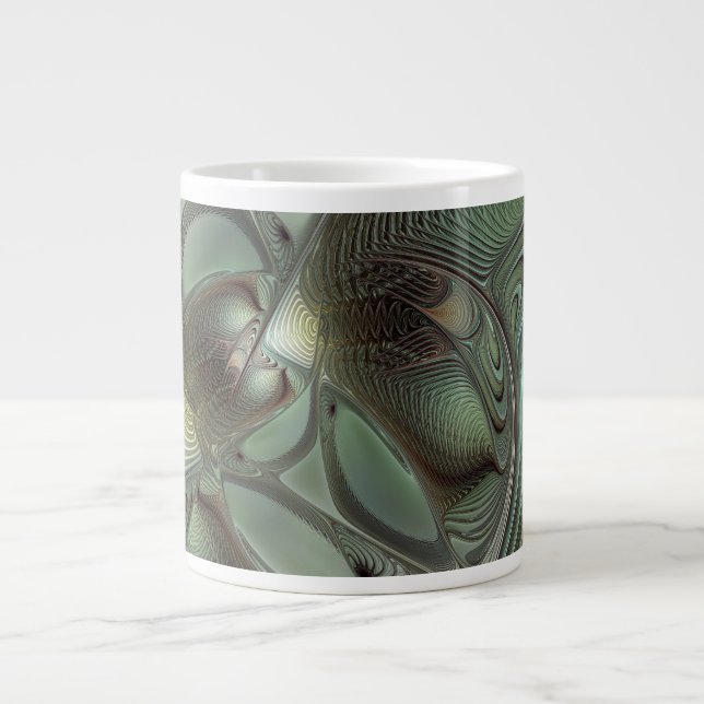 Abstrakt Olive Sage Grönt Grått Fractal Art Fantas Jumbo Mugg (Framsidan)