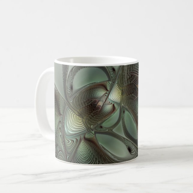 Abstrakt Olive Sage Grönt Grått Fractal Art Fantas Kaffemugg (Framsida vänster)