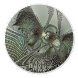 Abstrakt Olive Sage Grönt Grått Fractal Art Fantas Knopp