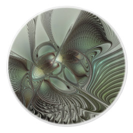 Abstrakt Olive Sage Grönt Grått Fractal Art Fantas Knopp