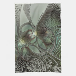 Abstrakt Olive Sage Grönt Grått Fractal Art Fantas Kökshandduk