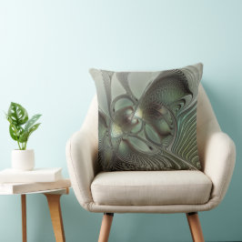 Abstrakt Olive Sage Grönt Grått Fractal Art Fantas Kudde