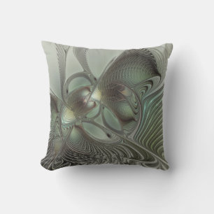Abstrakt Olive Sage Grönt Grått Fractal Art Fantas Kudde