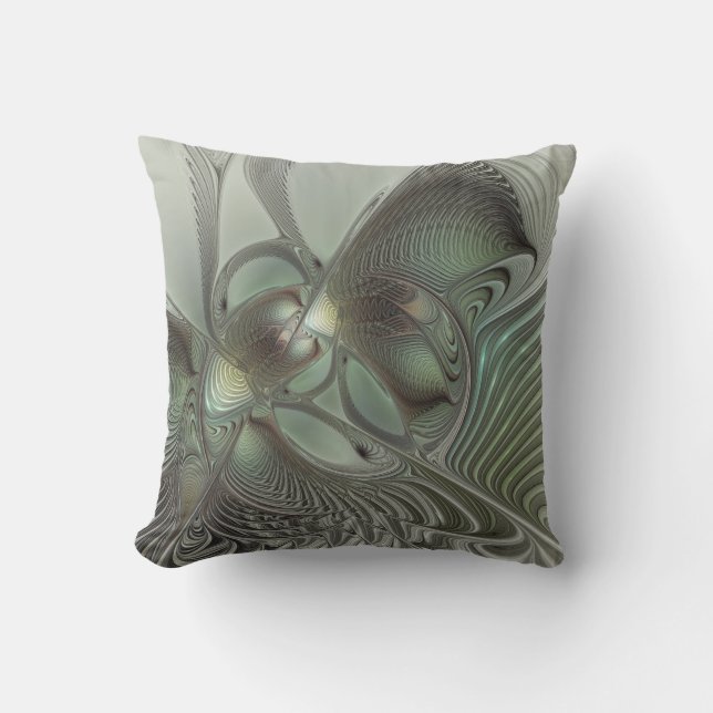 Abstrakt Olive Sage Grönt Grått Fractal Art Fantas Kudde (Framsida)