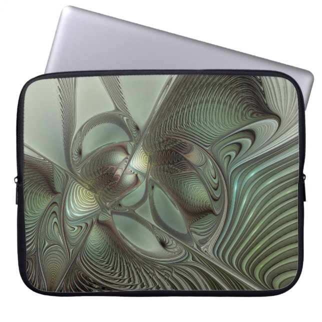 Abstrakt Olive Sage Grönt Grått Fractal Art Fantas Laptop Fodral (Framsidan)