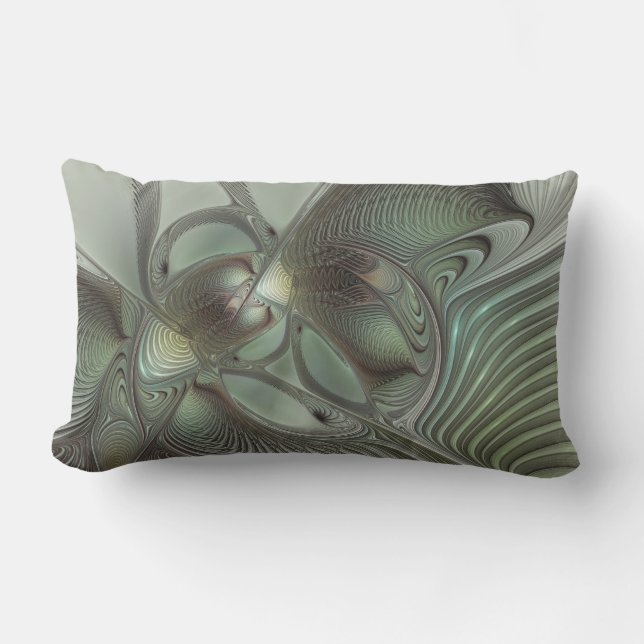 Abstrakt Olive Sage Grönt Grått Fractal Art Fantas Lumbarkudde (Framsida)