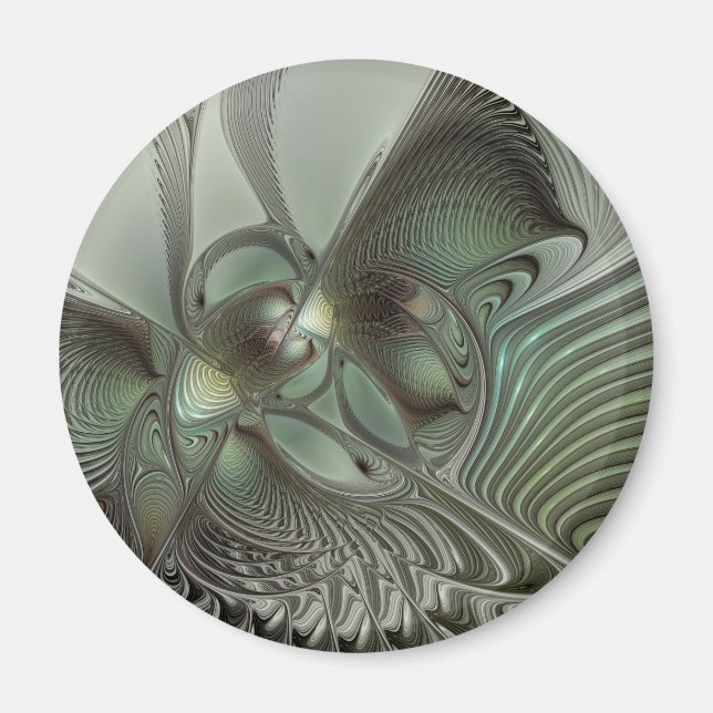 Abstrakt Olive Sage Grönt Grått Fractal Art Fantas Magnet (Framsidan)