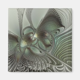 Abstrakt Olive Sage Grönt Grått Fractal Art Fantas Magnet