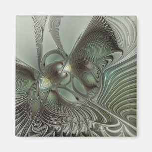 Abstrakt Olive Sage Grönt Grått Fractal Art Fantas Magnet