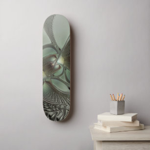 Abstrakt Olive Sage Grönt Grått Fractal Art Fantas Mini Skateboard Bräda 18,5 Cm
