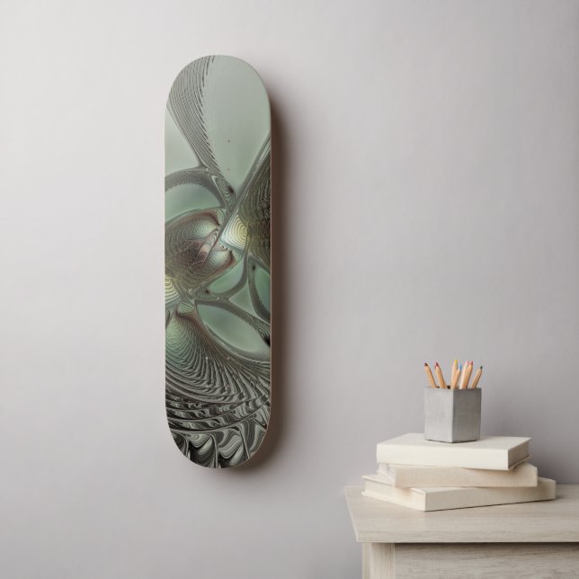 Abstrakt Olive Sage Grönt Grått Fractal Art Fantas Mini Skateboard Bräda 18,5 Cm (Väggkonst)