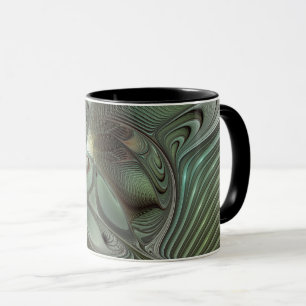 Abstrakt Olive Sage Grönt Grått Fractal Art Fantas Mugg