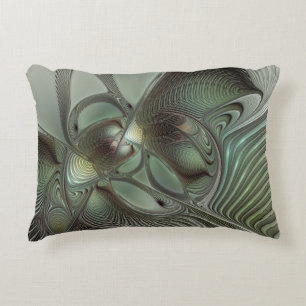 Abstrakt Olive Sage Grönt Grått Fractal Art Fantas Prydnadskudde