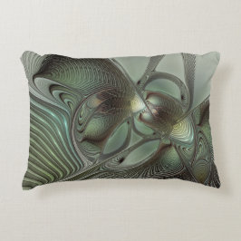 Abstrakt Olive Sage Grönt Grått Fractal Art Fantas Prydnadskudde