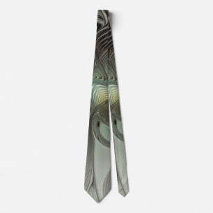 Abstrakt Olive Sage Grönt Grått Fractal Art Fantas Slips