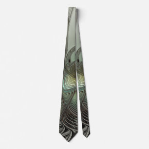 Abstrakt Olive Sage Grönt Grått Fractal Art Fantas Slips