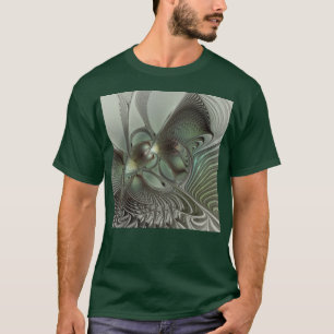 Abstrakt Olive Sage Grönt Grått Fractal Art Fantas T Shirt