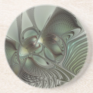 Abstrakt Olive Sage Grönt Grått Fractal Art Fantas Underlägg