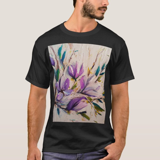 Abstrakt oljemålning löv blommor t shirt (Framsida)